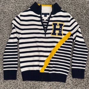 NWOT Tommy Hilfiger Navy, White & Yellow Striped Quarter-Zip Sweater